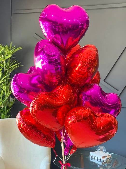 RED / HOT PINK HEART-SHAPED BALLOONS