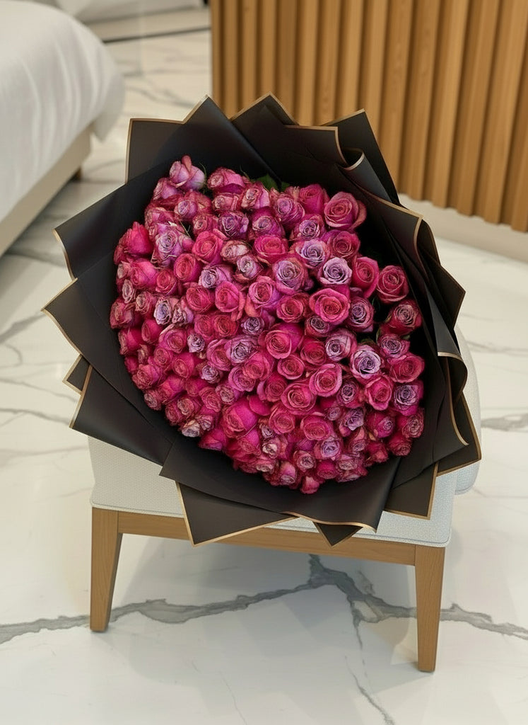 100 lavender & hot pink roses