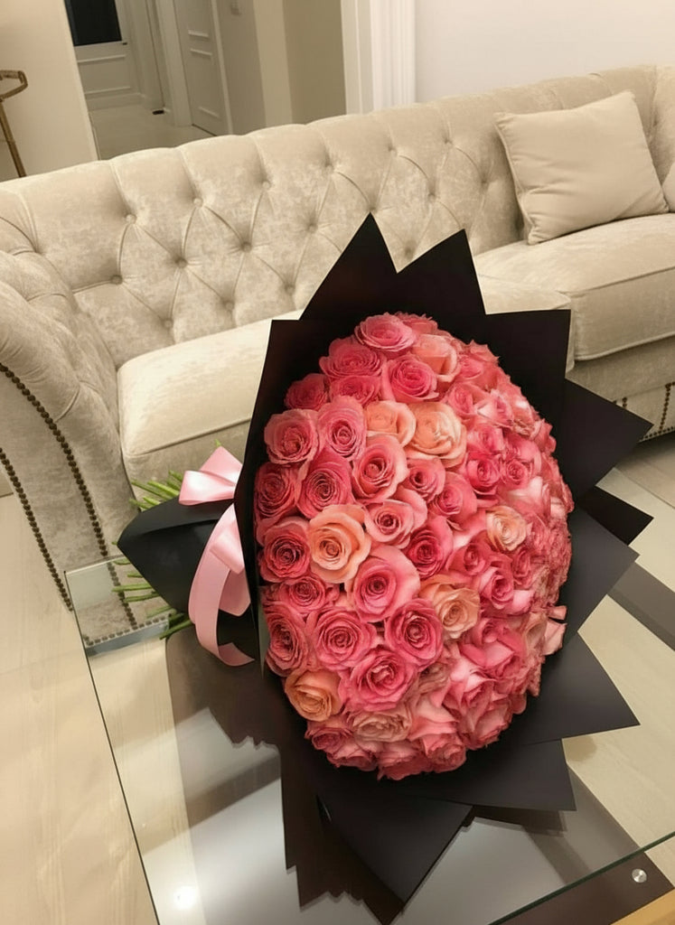 100 PEACH AND PINK ROSES