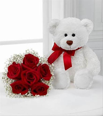 Rose flower and teddy bear online